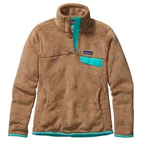 Patagonia Re-Tool Snap-T Fleece Pullover Tan /
Teal with front pockets